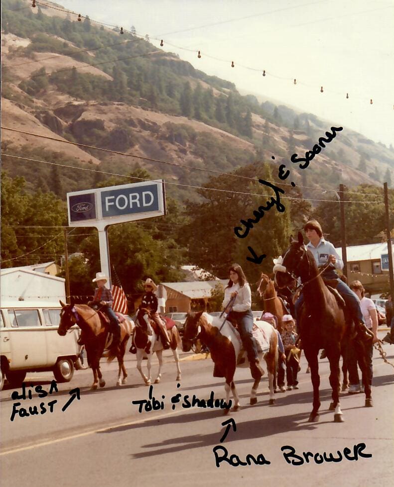 Tobi Rose Rabaliati riding her horse Shadow with fellow 4-H riders in a Columbia River Gorge parade
