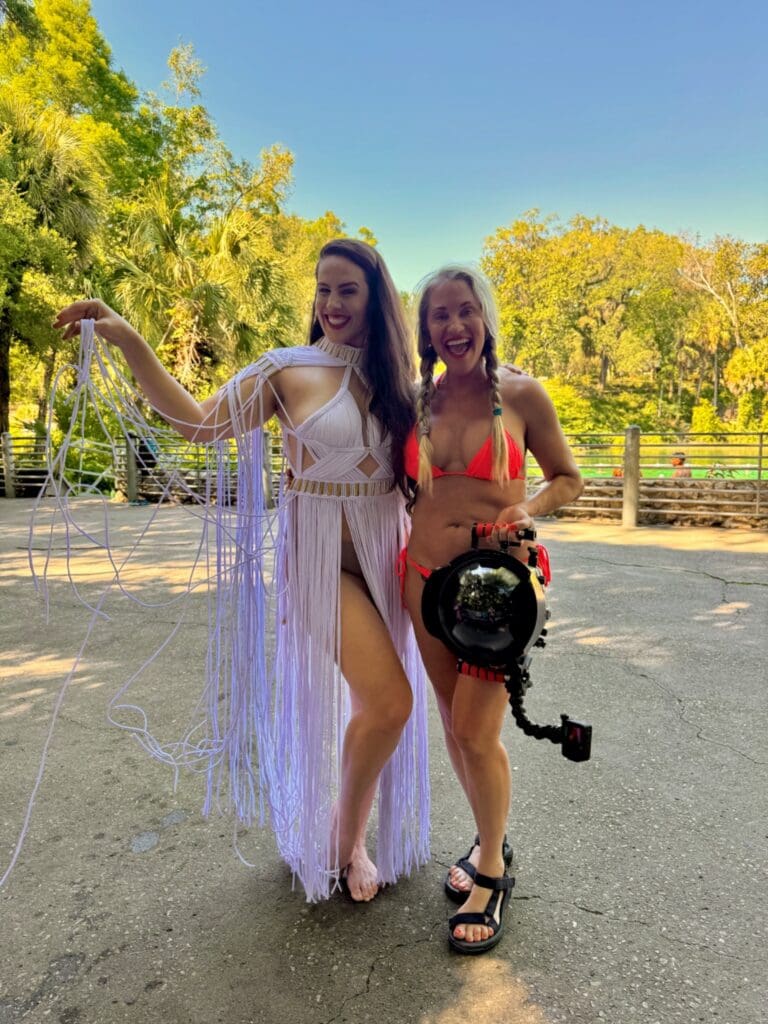 Tobi Rose with Shannon Scott at Rainbow Springs State Park in Florida before their underwater portrait session with an Ikelite underwater camera housing