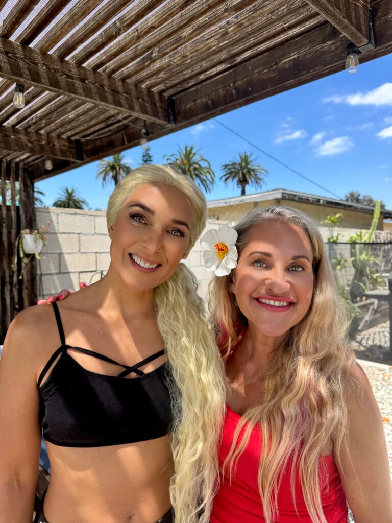 Tobi Rose Rabaliati with Hannah Fraser, internationally known as Hannah Mermaid, at Brett Stanley’s underwater photography workshop in Long Beach, California